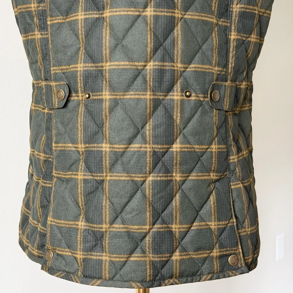 Eddie Bauer Olive Green Plaid Quilted Vest Lightweight Puffer - M